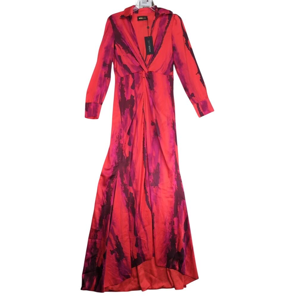NWT Fashion Nova Luxe‎ Gabriella Long Sleeve Maxi Dress Sz L Wrap Orange Tie Dye